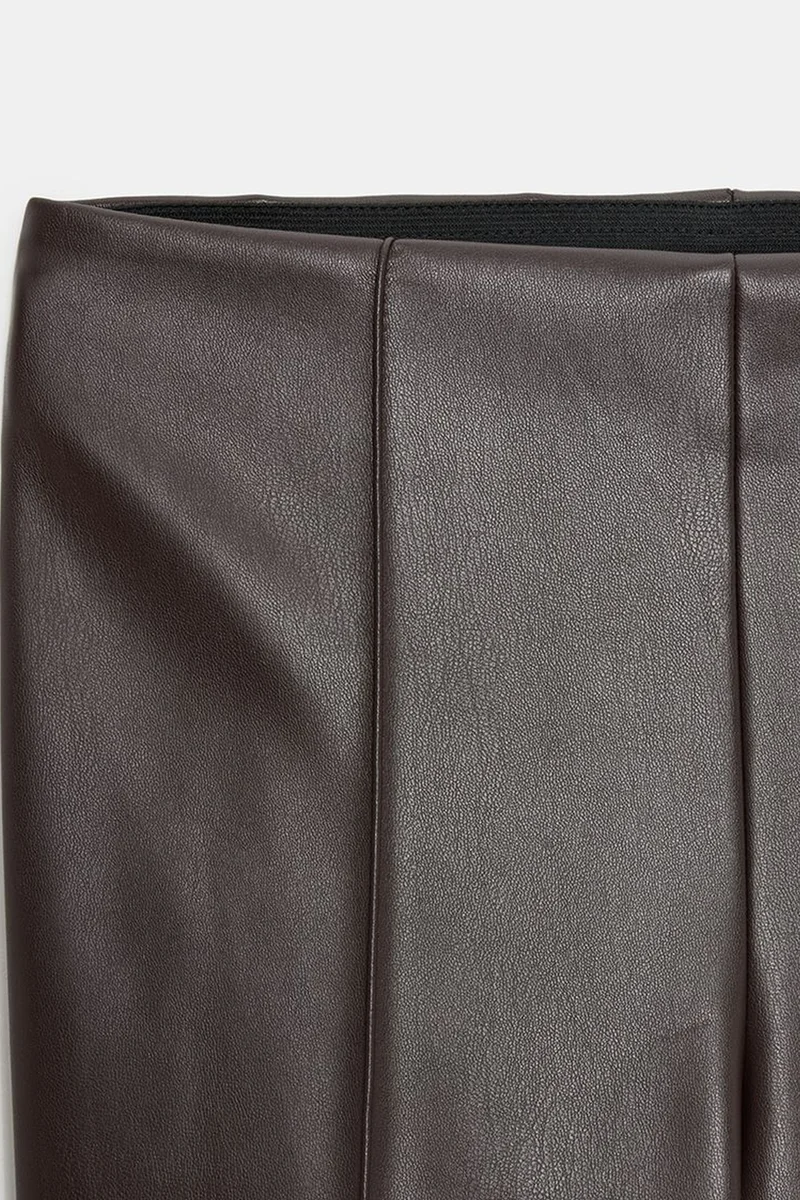 Dilvin Coffee Brown DILVIN High-Waist Faux Leather Flare Leggings for Women | Best Price UAE