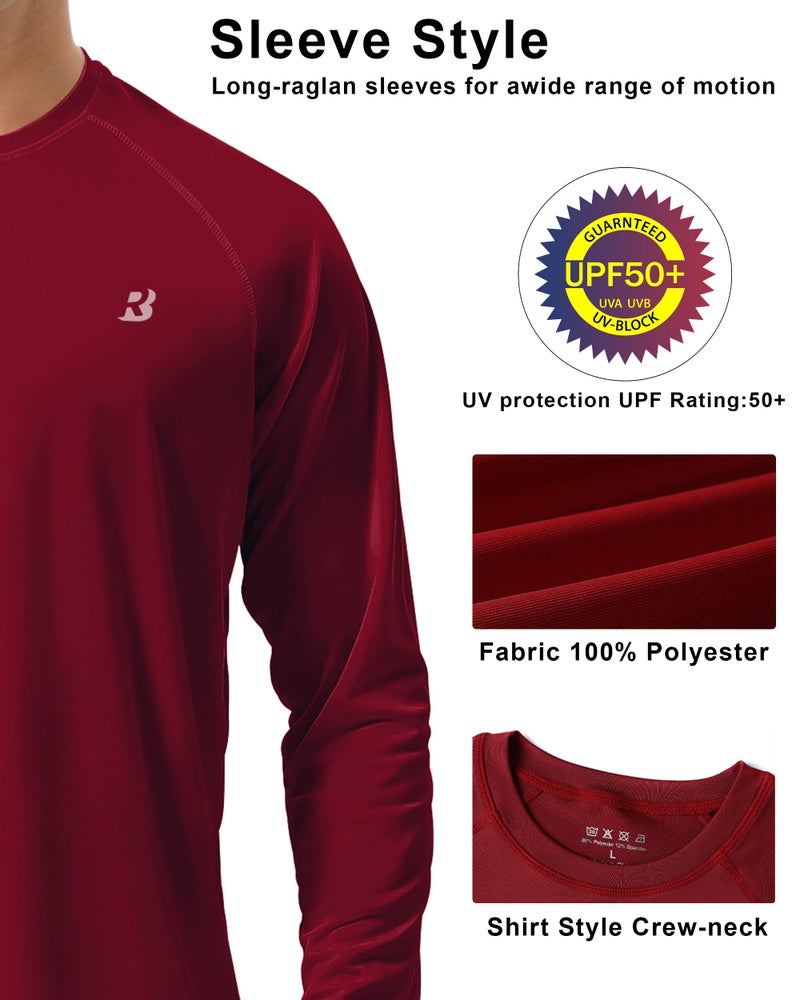 Roadbox Mens UPF 50+ UV Sun Protection Shirts Outdoor Long Sleeve SPF Diving Rash Guard for Fishing Hiking Swimming Beet Red - Image 4