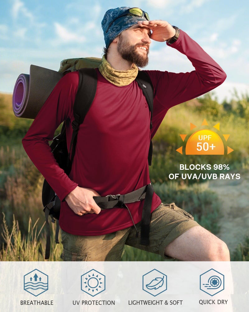 Roadbox Mens UPF 50+ UV Sun Protection Shirts Outdoor Long Sleeve SPF Diving Rash Guard for Fishing Hiking Swimming Beet Red - Image 3