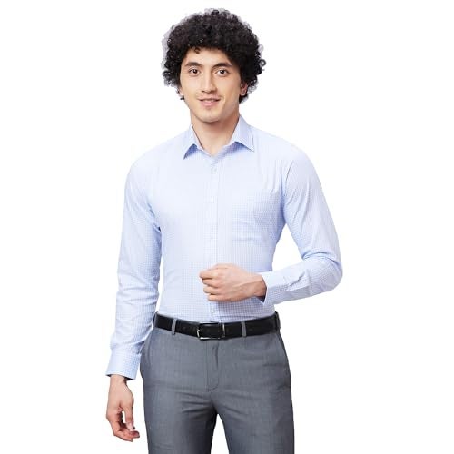 Raymond Men's Slim Fit Structured Formal Shirt - Pure Cotton, Full Sleeve, Semi Cutaway Collar | Medium Blue - Image 1