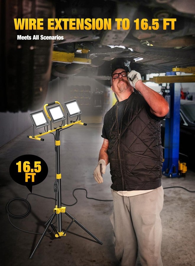 SOARFLY Upgraded LED Work Lights with Stand, 21000 Lumen, 3-Head Adjustable Work Light, Waterproof Foldable Tripod, Extended Cord for Outdoor & Indoor Job Sites, Workshops, Construction, Garage Lighting - Image 3