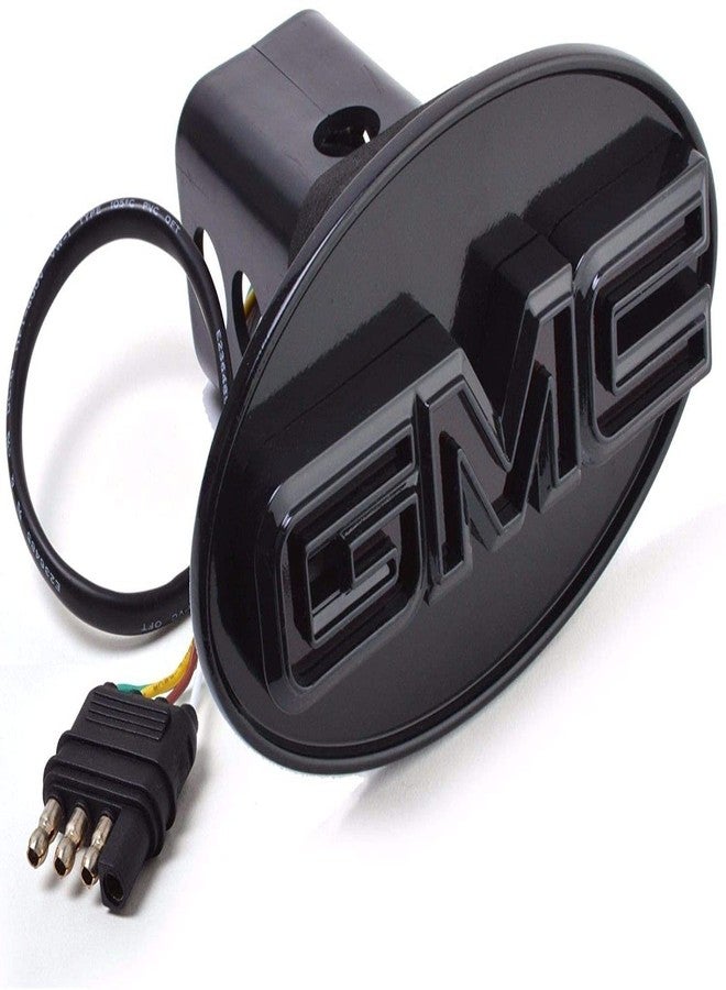 Autogem GMC Hitch Cover (Black)-LED Light Hitch Receiver Covers Compatible with GMC Trucks 2”, 1.25” Tube Both Fit Chrome Letters on Black Metal 4 Way Flat Connector - Image 1