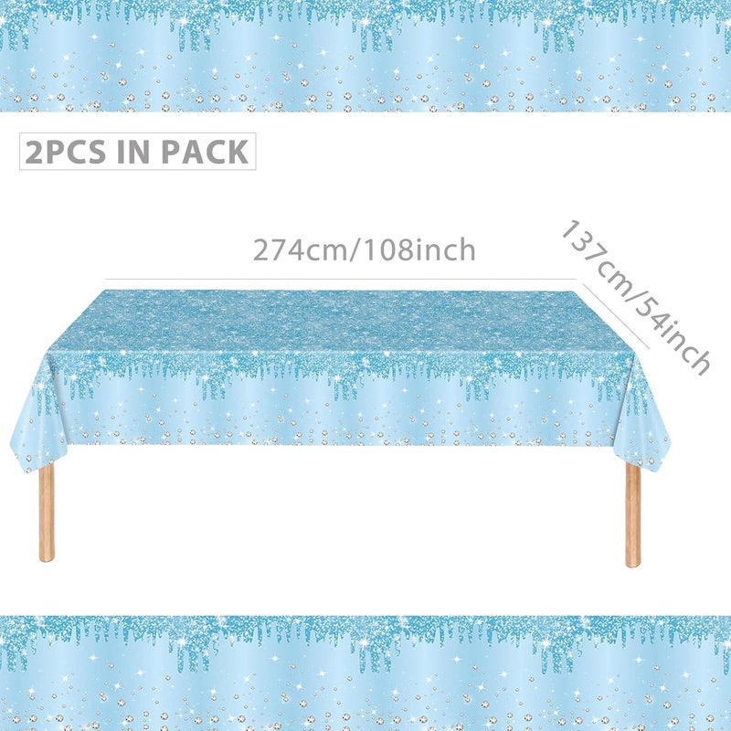 Mienocol 2pcs Pastel Blue Table Cloth Party Disposable Tablecloths,137 x274cm Shiny Glitter Diamond Blue Party Rectangular Dining Table Cover Baby Blue Tablecloths for Baby Shower,Wedding,Birthday Party Décor - Image 2