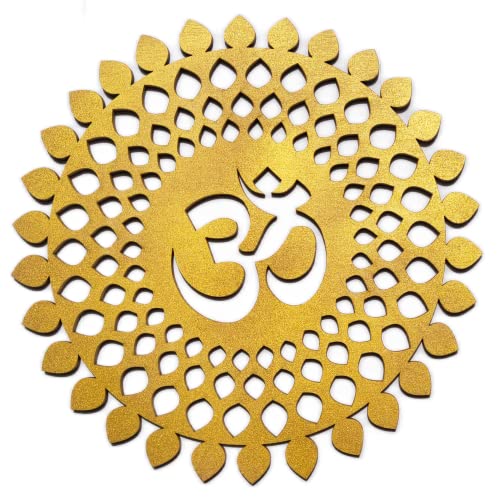 My Dream Carts Golden Om Round Decorative Wall Art Mdf Wooden Om Chakra For Temple, Living Room, Bedroom, Office, Hotel, Home Decor Items, Gift Item, Mandala Wall Hanging For House Decoration 20x20cm - Image 4