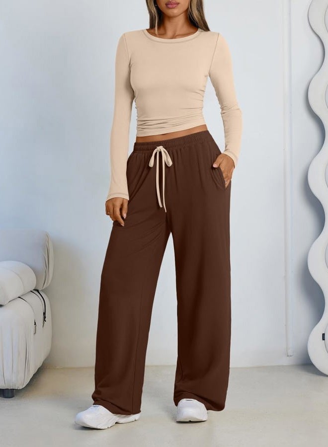 LILLUSORY 2 Piece Lounge Sets for Women Fall Outfits 2025 Two Piece Travel Sweatsuits Business Casual Fashion Clothes, Beige Brown, S - Image 2