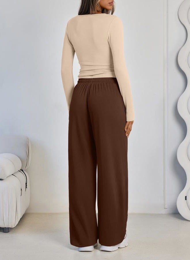 LILLUSORY 2 Piece Lounge Sets for Women Fall Outfits 2025 Two Piece Travel Sweatsuits Business Casual Fashion Clothes, Beige Brown, S - Image 4