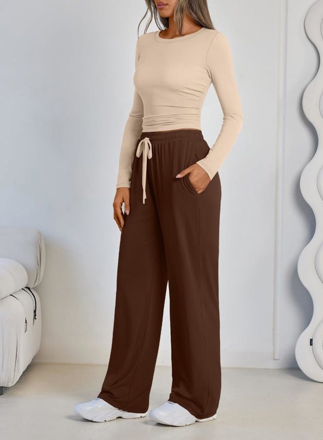 LILLUSORY 2 Piece Lounge Sets for Women Fall Outfits 2025 Two Piece Travel Sweatsuits Business Casual Fashion Clothes, Beige Brown, S - Image 3