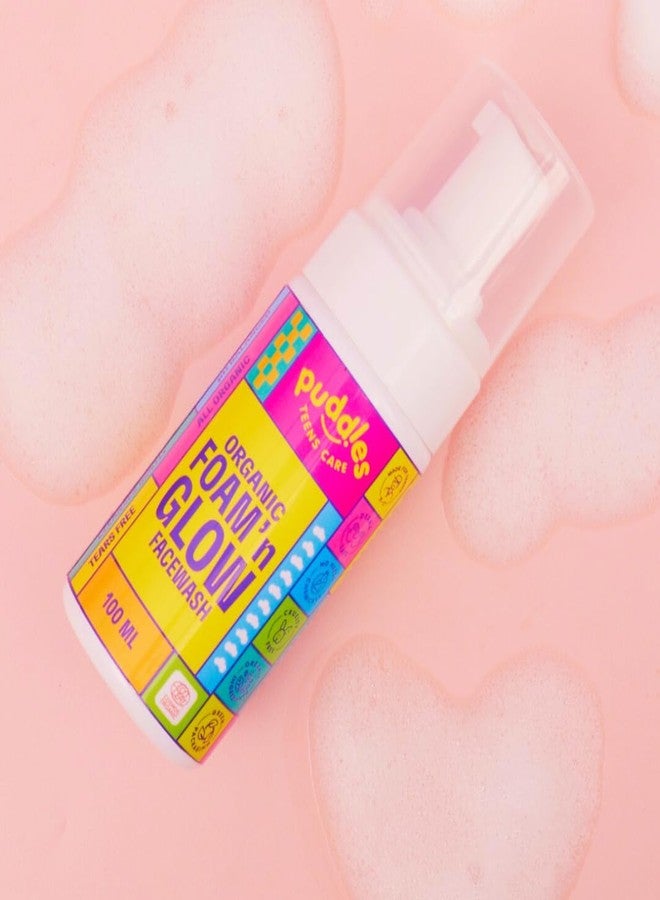 Puddles Teens Care Organic Foam n Glow Facewash (100 ML) - Purifies & Moisturises Sensitive Skin | Centella, Rose Geranium Oil | For Teenagers Age 11+ Years | Lightweight & Cosmos Organic Certified - Image 1