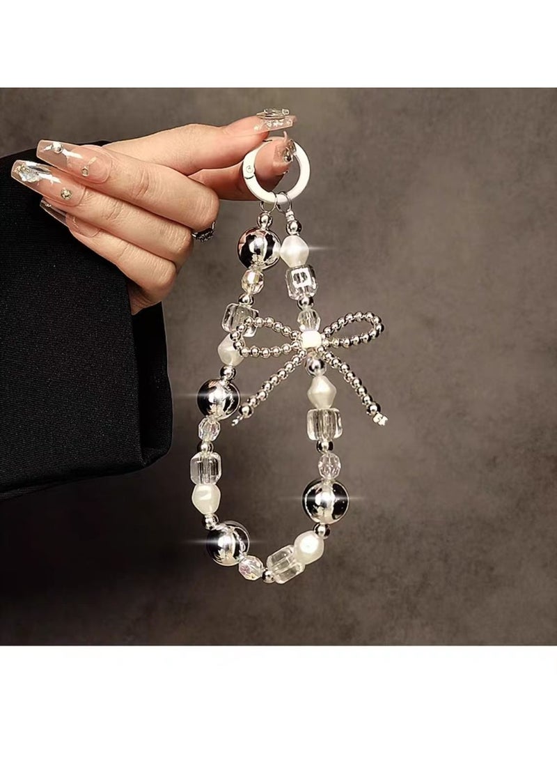 NIBEMINENT Beaded Phone Lanyard, Anti Lost Removable Wrist Strap,Bowknot Bracelet Pendant, Phone Keychain Lanyard