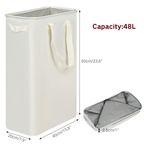 efluky Slim Laundry Basket, Narrow Laundry Hamper with Handles, Collapsible Dirty Clothes Hamper, Tall Laundry Bin for Laundry Room, Dorm and Bedroom, 12.7 Gallons(48L) Beige - Image 4