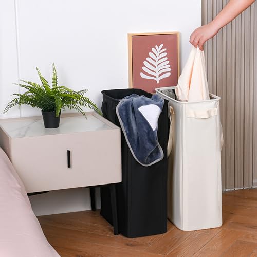 efluky Slim Laundry Basket, Narrow Laundry Hamper with Handles, Collapsible Dirty Clothes Hamper, Tall Laundry Bin for Laundry Room, Dorm and Bedroom, 12.7 Gallons(48L) Beige - Image 2