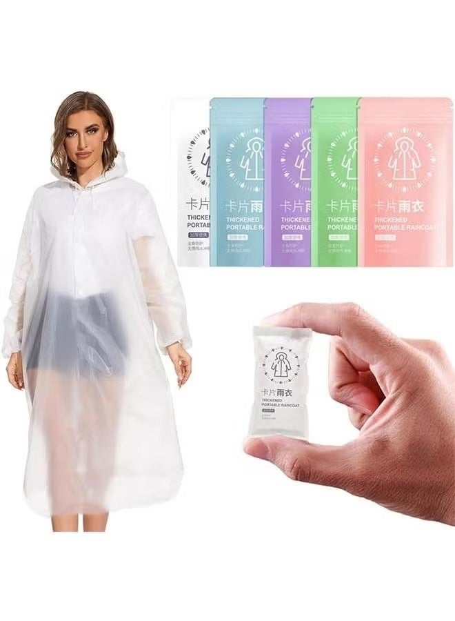 JOGAMS 5Pcs Transparent Raincoat for Adults Unisex Disposable PVC Rain Ponchos Portable Compressed Pocket Raincoat Individually Wrapped Long Rain Poncho with Hood for Women Men Travel Outdoor - Image 1