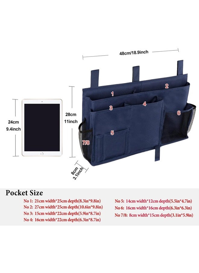 Excefore Bedside Caddy Hanging Bed Organizer Storage Bag Pocket for Bunk and Hospital Beds, College Dorm Rooms Baby Bed Rails, Camp 8 Pockets (Large, Blue)  - Image 5
