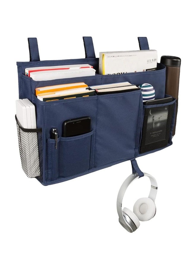 Excefore Bedside Caddy Hanging Bed Organizer Storage Bag Pocket for Bunk and Hospital Beds, College Dorm Rooms Baby Bed Rails, Camp 8 Pockets (Large, Blue)  - Image 2