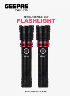 GEEPAS 2 in 1 Rechargeable LED Flashlight with Aluminum Housing, Lithium Battery, 15W High Power LED  - Image 1