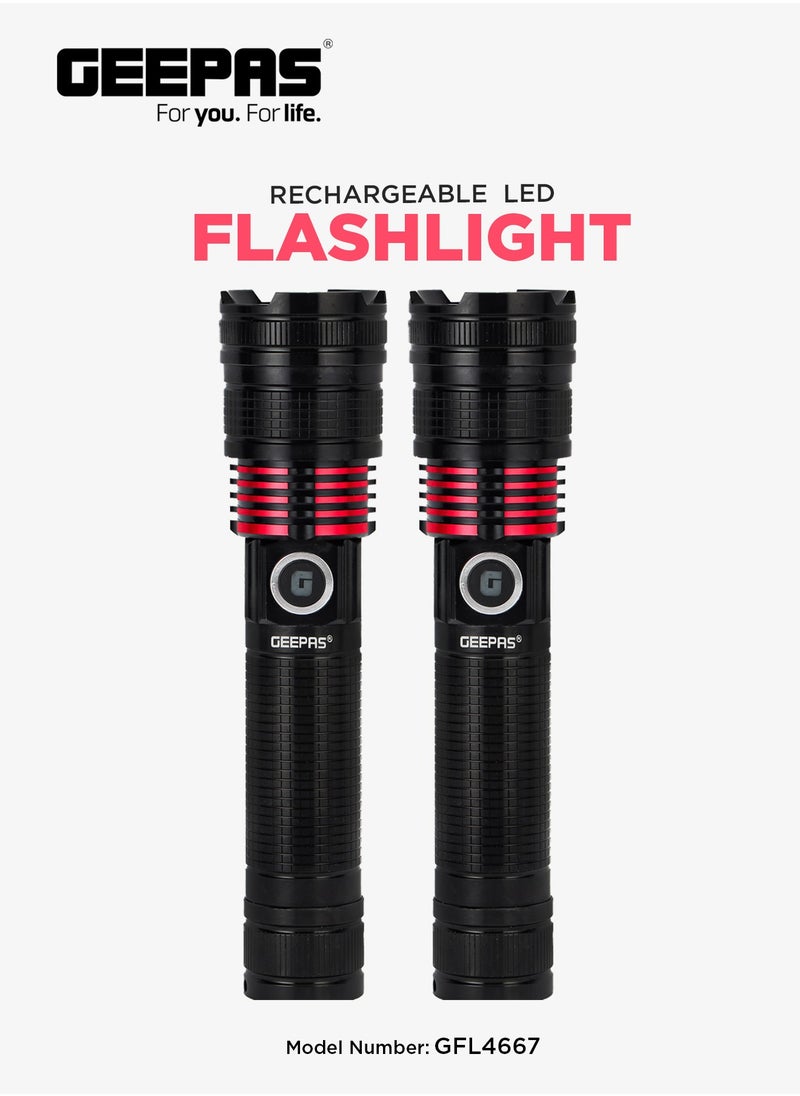 GEEPAS 2 in 1 Rechargeable LED Flashlight with Aluminum Housing, Lithium Battery, 15W High Power LED  - Image 1