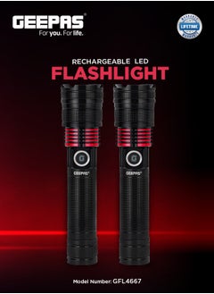 GEEPAS 2 in 1 Rechargeable LED Flashlight with Aluminum Housing, Lithium Battery, 15W High Power LED  - Image 2