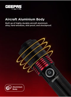 GEEPAS 2 in 1 Rechargeable LED Flashlight with Aluminum Housing, Lithium Battery, 15W High Power LED  - Image 3