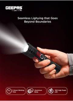 GEEPAS 2 in 1 Rechargeable LED Flashlight with Aluminum Housing, Lithium Battery, 15W High Power LED  - Image 4
