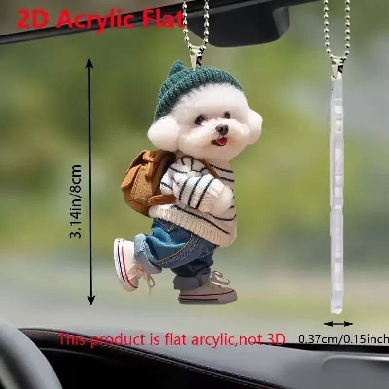 New Product Creative Puppy Backpack Pendant Acrylic Flat Car Pendant Cute Teddy Dog ​​Keychain Pendant - Image 1