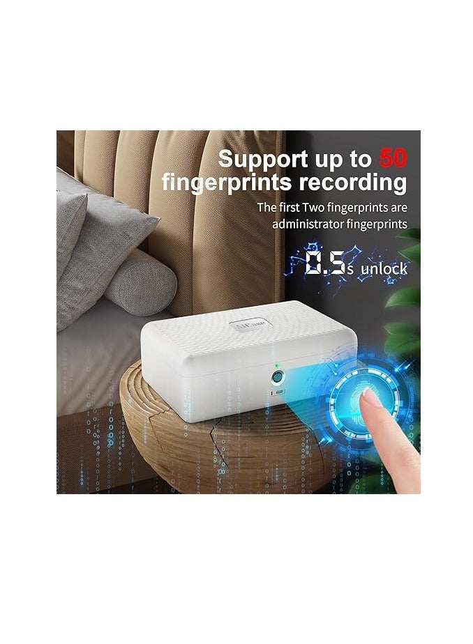 AICase Biometric Fingerprint Storage Box,AICase Portable Cash Jewelry Security Case Lock Box Safe,Combination Lock for Car, Home,Office Travel White - Image 2