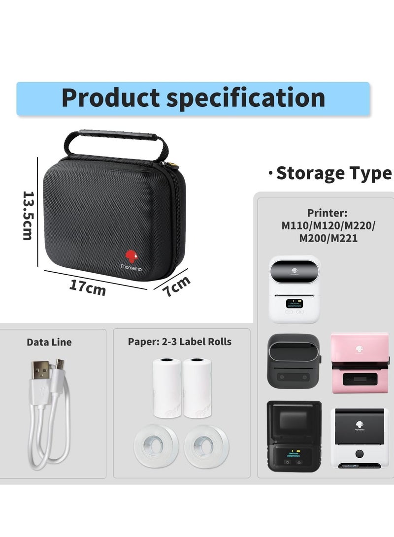 فوميمو حافظة طابعة ملصقات صلبة متوافقة مع الملصقات M110/M221/M220/M200/D30 حامل تخزين لصانع - اسود ورق - Image 2