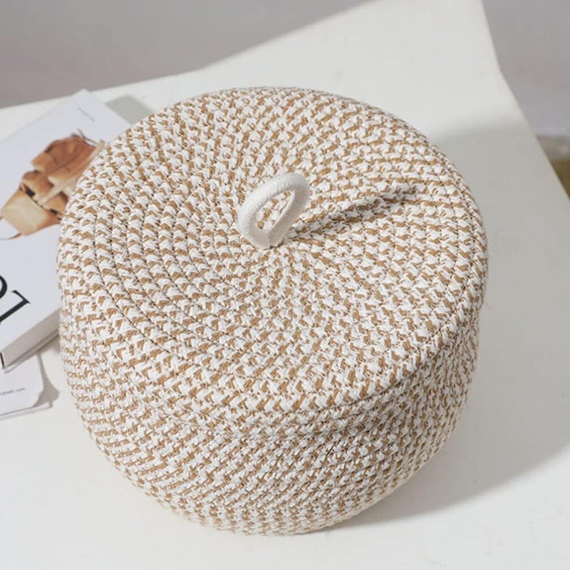 GLEAM GLEAM Round Cotton Rope Storage Basket with Lid, Decorative Woven Storage Bin, Pot, Caddy, Organizer, Container for Snacks, Towels, Plants, (Medium, Multicolour)  - Image 4