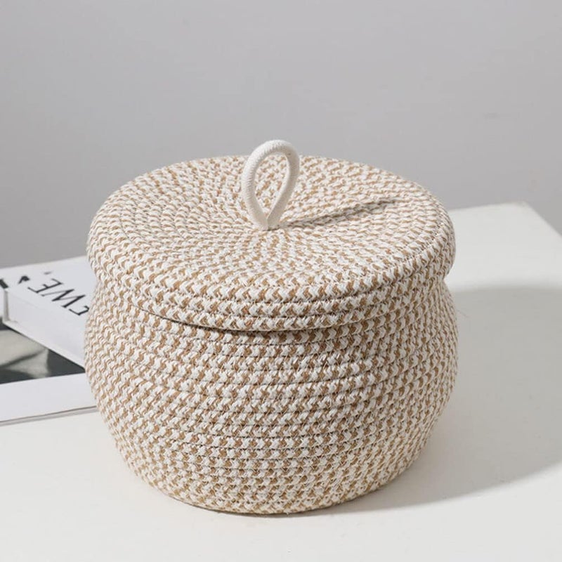 GLEAM GLEAM Round Cotton Rope Storage Basket with Lid, Decorative Woven Storage Bin, Pot, Caddy, Organizer, Container for Snacks, Towels, Plants, (Medium, Multicolour)  - Image 5