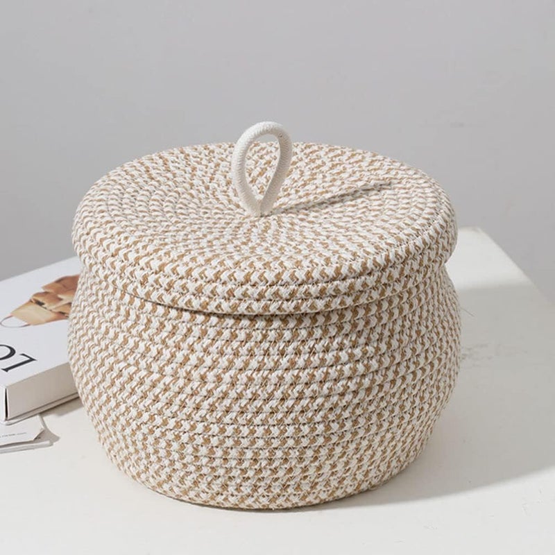 GLEAM GLEAM Round Cotton Rope Storage Basket with Lid, Decorative Woven Storage Bin, Pot, Caddy, Organizer, Container for Snacks, Towels, Plants, (Medium, Multicolour)  - Image 2
