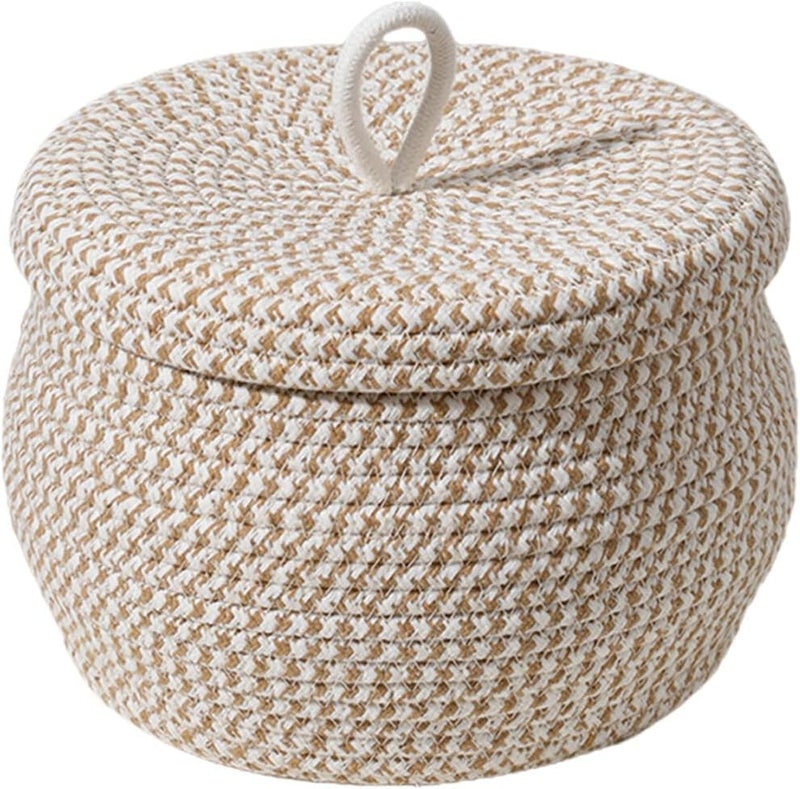 GLEAM GLEAM Round Cotton Rope Storage Basket with Lid, Decorative Woven Storage Bin, Pot, Caddy, Organizer, Container for Snacks, Towels, Plants, (Medium, Multicolour)  - Image 1