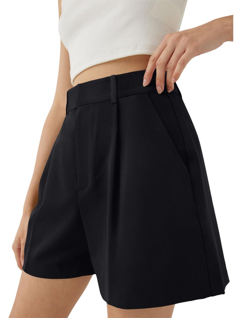 NIMIN Shorts for Women High Waisted Dressy Tailored Work Shorts Pleated Business Casual Work Office 2025 Summer Trendy Trouser Linen Shorts Black Medium - Image 3
