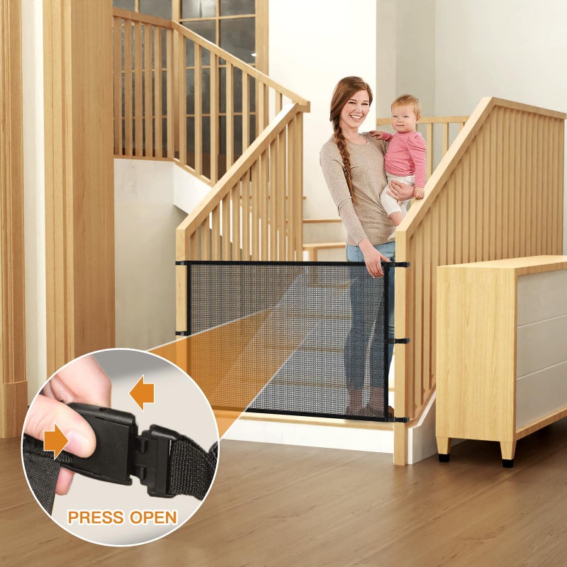 Upitry Dog Pet Mesh Gate Stairs - Baby Safety Barrier Gates for Stairway - No Drilling Puppy Gates for Indoor - Banister to Banister Baby Gates for Stairs - Image 5