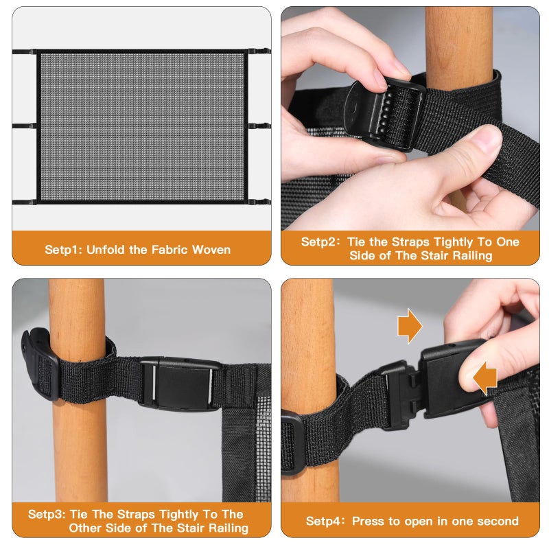 Upitry Dog Pet Mesh Gate Stairs - Baby Safety Barrier Gates for Stairway - No Drilling Puppy Gates for Indoor - Banister to Banister Baby Gates for Stairs - Image 4