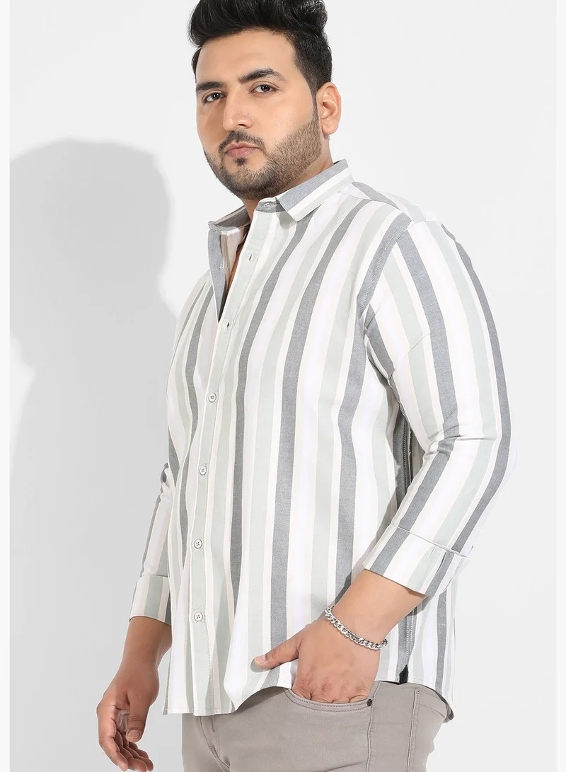 Instafab Plus Striped Spread Collar Long Sleeve Shirt