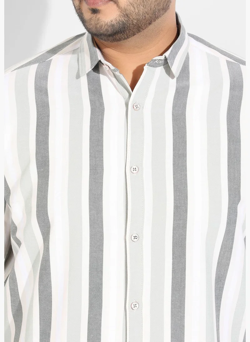 Instafab Plus Striped Spread Collar Long Sleeve Shirt