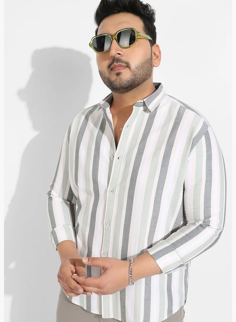 Instafab Plus Striped Spread Collar Long Sleeve Shirt