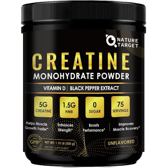 NATURE TARGET Micronized Creatine Monohydrate for Women and Men, Creatine Powder for Men-Women for Improve Performance and Strength, Support Muscle Growth and Workout Recovery, 6.5g per Servings, 75 Servings - Image 1