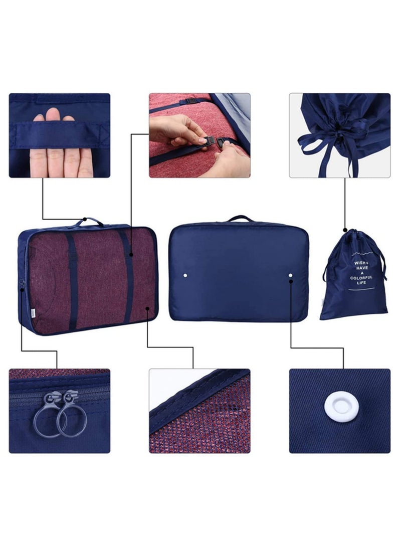 7 قطع/مجموعة حقيبة تخزين ملابس السفر المصنفة لمكعبات التعبئة، منظّم للأحوال والملابس الداخلية ومستلزمات النظافة، حقيبة تنظيم اكسسوارات السفر - Image 3