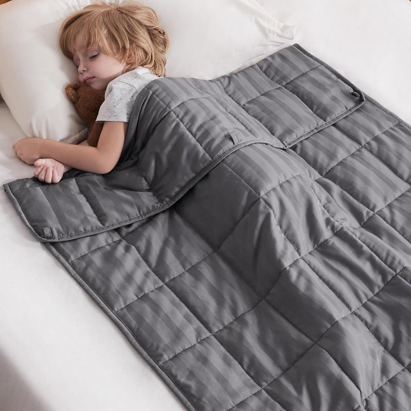 Wellfeel بطانية وزن للأطفال، بطانية ثقيلة بوزن 7lbs 40"x60" قابلة للتنفس للتبريد صيفاً مع خرز زجاجي لجميع الفصول (رمادي داكن) - Image 1