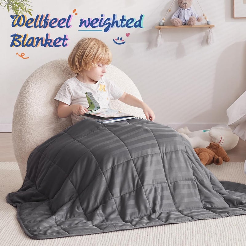 Wellfeel بطانية وزن للأطفال، بطانية ثقيلة بوزن 7lbs 40"x60" قابلة للتنفس للتبريد صيفاً مع خرز زجاجي لجميع الفصول (رمادي داكن) - Image 3