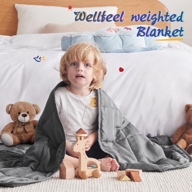 Wellfeel بطانية وزن للأطفال، بطانية ثقيلة بوزن 7lbs 40"x60" قابلة للتنفس للتبريد صيفاً مع خرز زجاجي لجميع الفصول (رمادي داكن) - Image 4