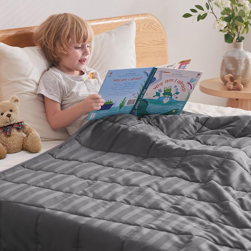 Wellfeel بطانية وزن للأطفال، بطانية ثقيلة بوزن 7lbs 40"x60" قابلة للتنفس للتبريد صيفاً مع خرز زجاجي لجميع الفصول (رمادي داكن) - Image 2
