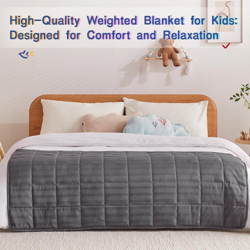 Wellfeel بطانية وزن للأطفال، بطانية ثقيلة بوزن 7lbs 40"x60" قابلة للتنفس للتبريد صيفاً مع خرز زجاجي لجميع الفصول (رمادي داكن) - Image 5