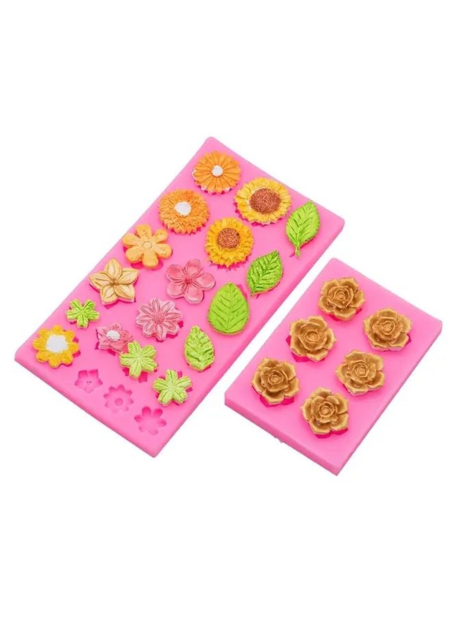 Pink Silicone Flower Molds For Cake Decorating Rose Sunflower Daisy Fondant - Image 1