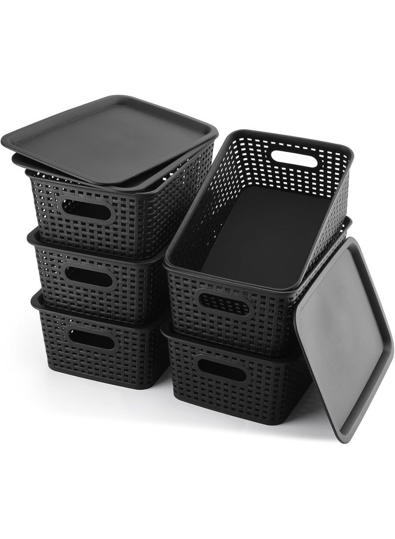 Arabest Storage Bins Plastic Storage Baskets With Lid Small Baskets for Organizing Stackable Storage Container Organizer Bins for Shelves Drawers Desktop Playroom Classroom Office, 6 Pack,Black - Image 4