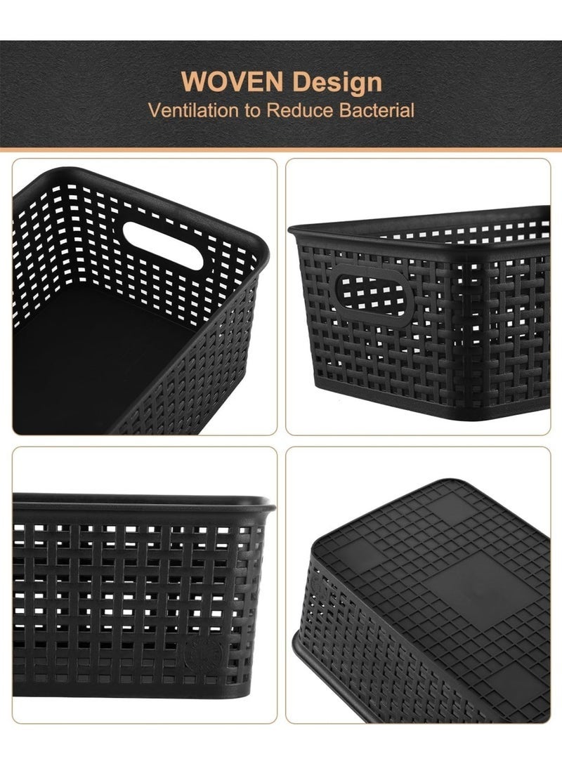 Arabest Storage Bins Plastic Storage Baskets With Lid Small Baskets for Organizing Stackable Storage Container Organizer Bins for Shelves Drawers Desktop Playroom Classroom Office, 6 Pack,Black - Image 5