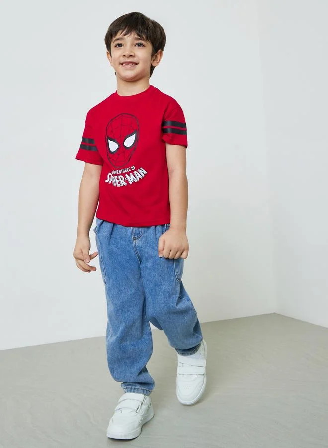 Styli Boys Red Cotton Spider Man Graphic Round Neck T-Shirt