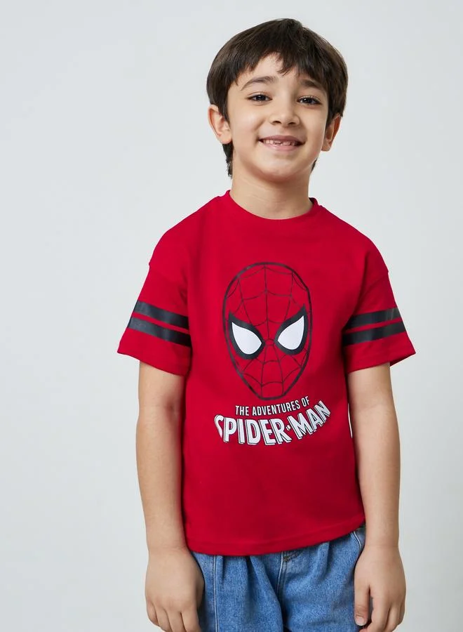 Styli Boys Red Cotton Spider Man Graphic Round Neck T-Shirt