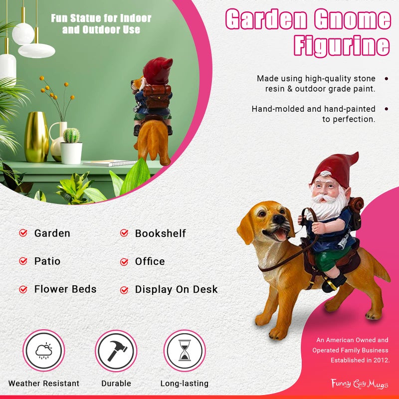 Funny Guy Mugs Gnome and a Yellow Lab Statue- Yellow Labrador Retriever- Indoor/Outdoor Garden Gnome Sculpture for Patio, Yard or Lawn - Image 3