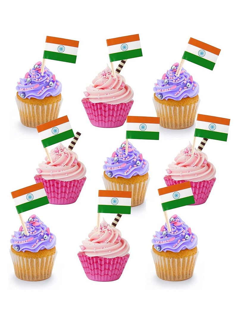 PRINTSHOP4ME 100 Pcs Indian Flag Toothpick Flags - India Flag Day - Independence Day - Party Supplies Flag Decoration -Celebrate Republic Day in India - Image 1